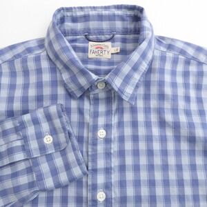 Faherty Mens Button Down Shirt Light Flannel Blue Gingham Plaid Stretch Large
